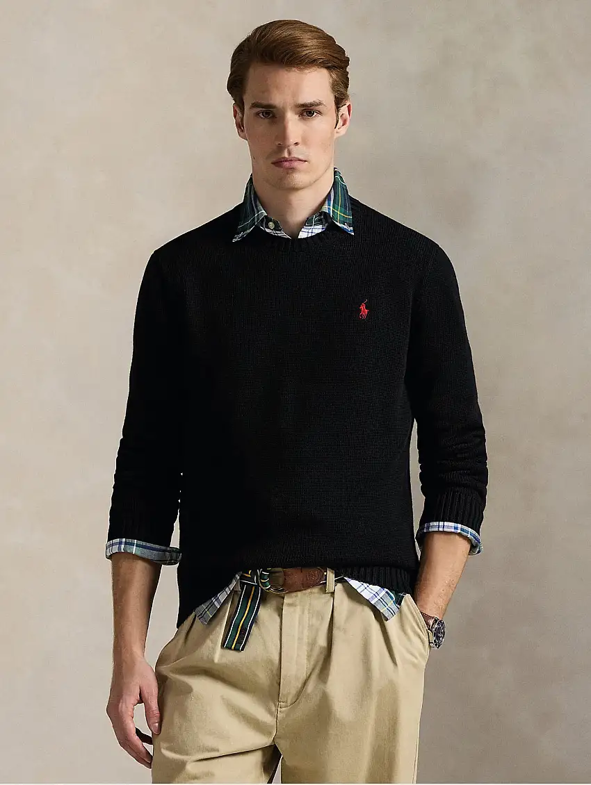 Maglia Girocollo in Cotone Regular Fit Nero