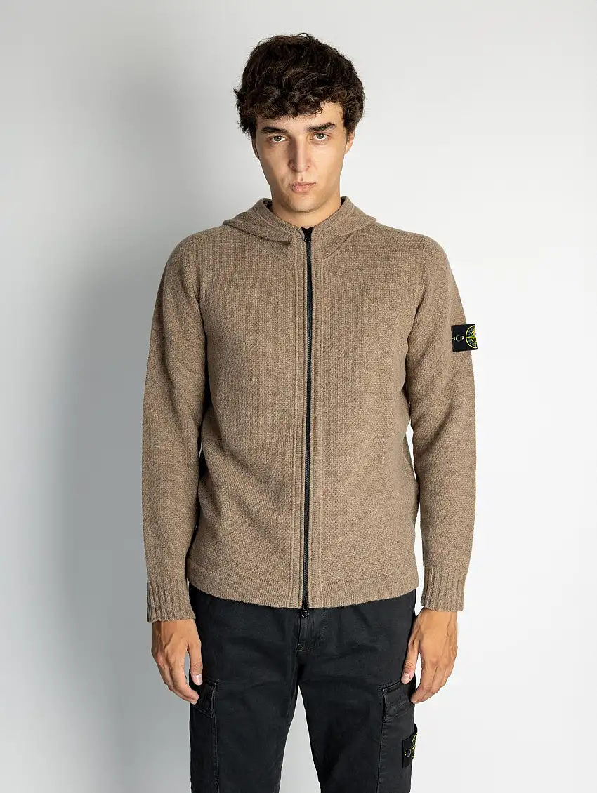 Maglia con Zip e Cappuccio in Lana Noce
