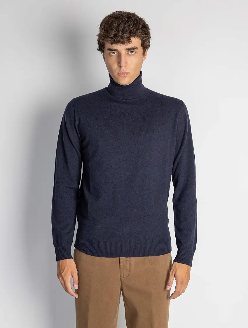 Maglia Collo Alto in Lana Geelong Blu