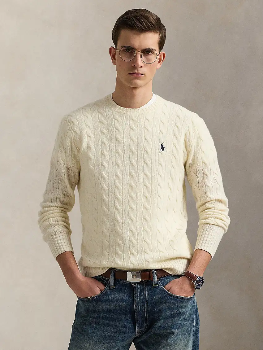 Maglia Girocollo in Misto Cashmere Crema