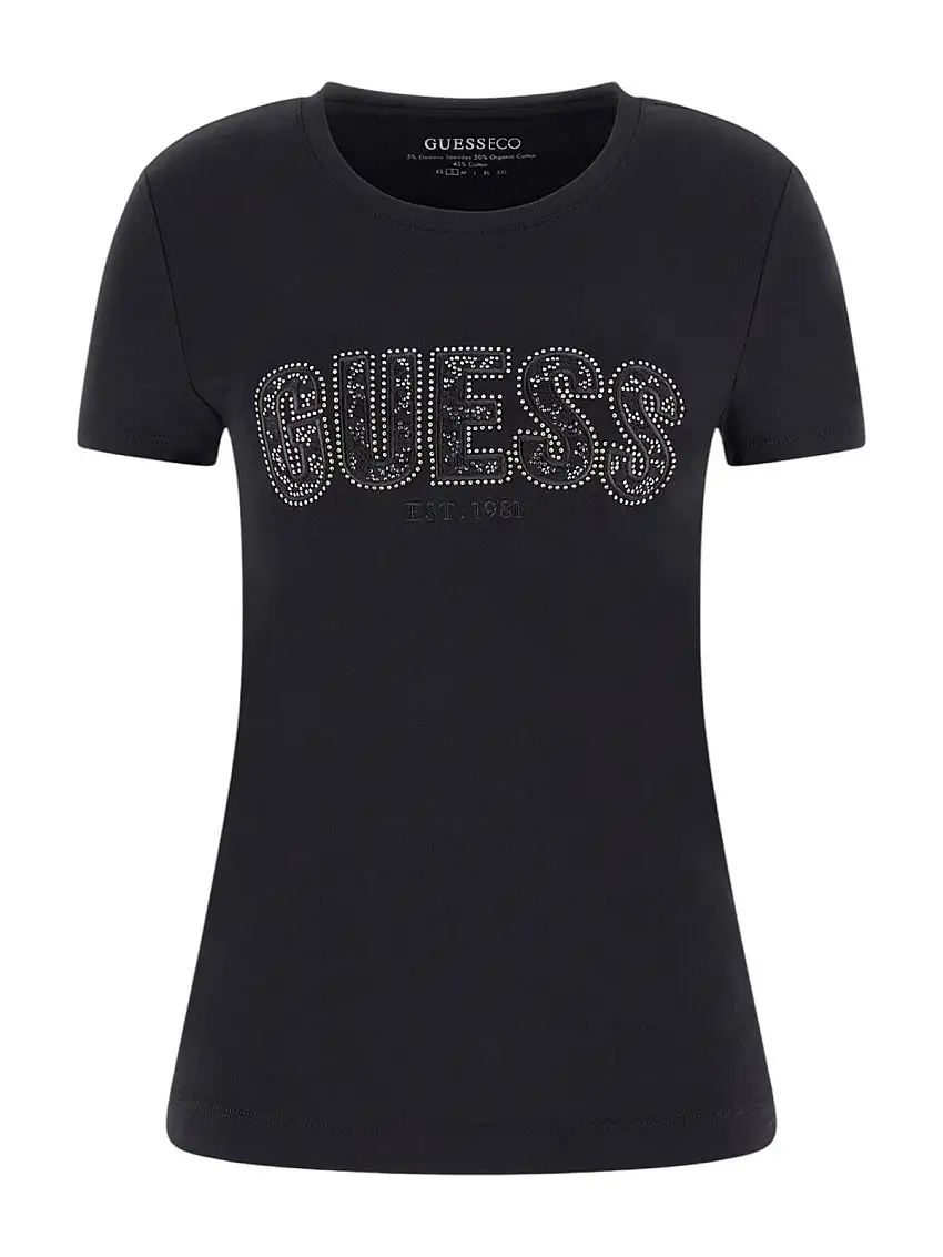 GUESS Women's T-shirt CN SS LOGO LACE TEE W5GI04 J1314 JBLK Black