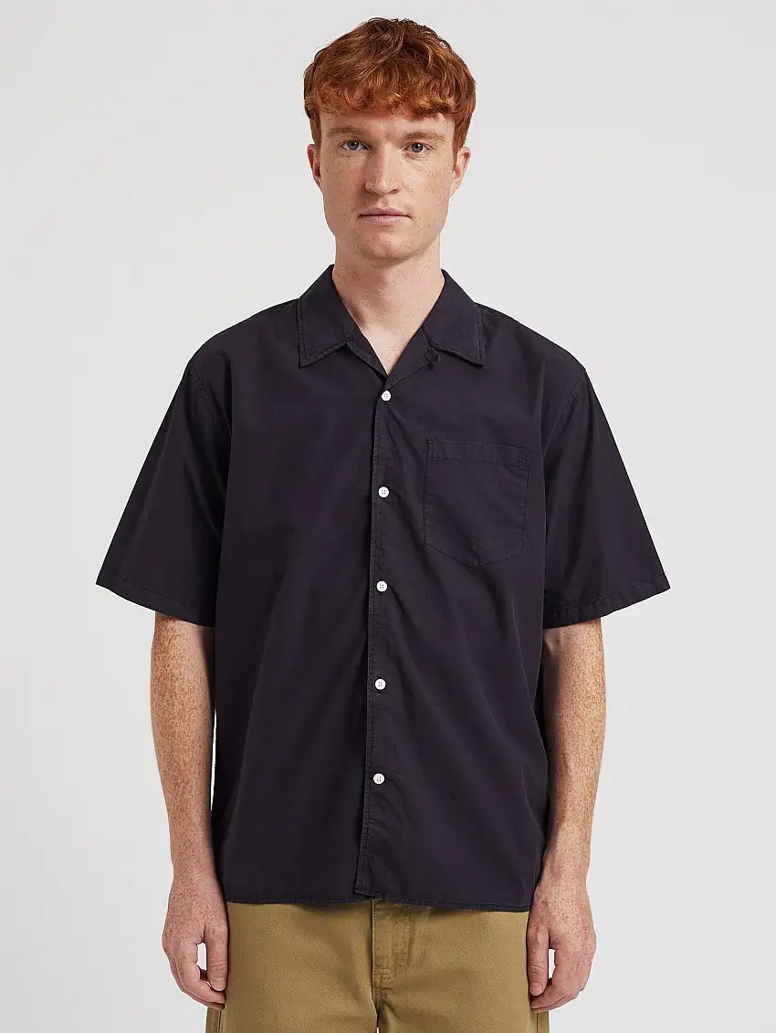 Camicia Casual in Popeline e Tencel Blu Notte