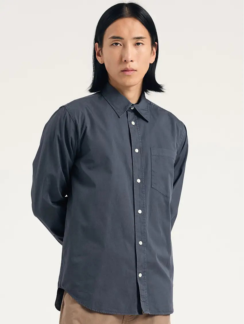 Camicia in Twill di Cotone Tinta in Capo Grafite