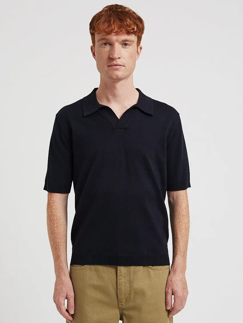 Polo in Lino e Cotone Blu Notte