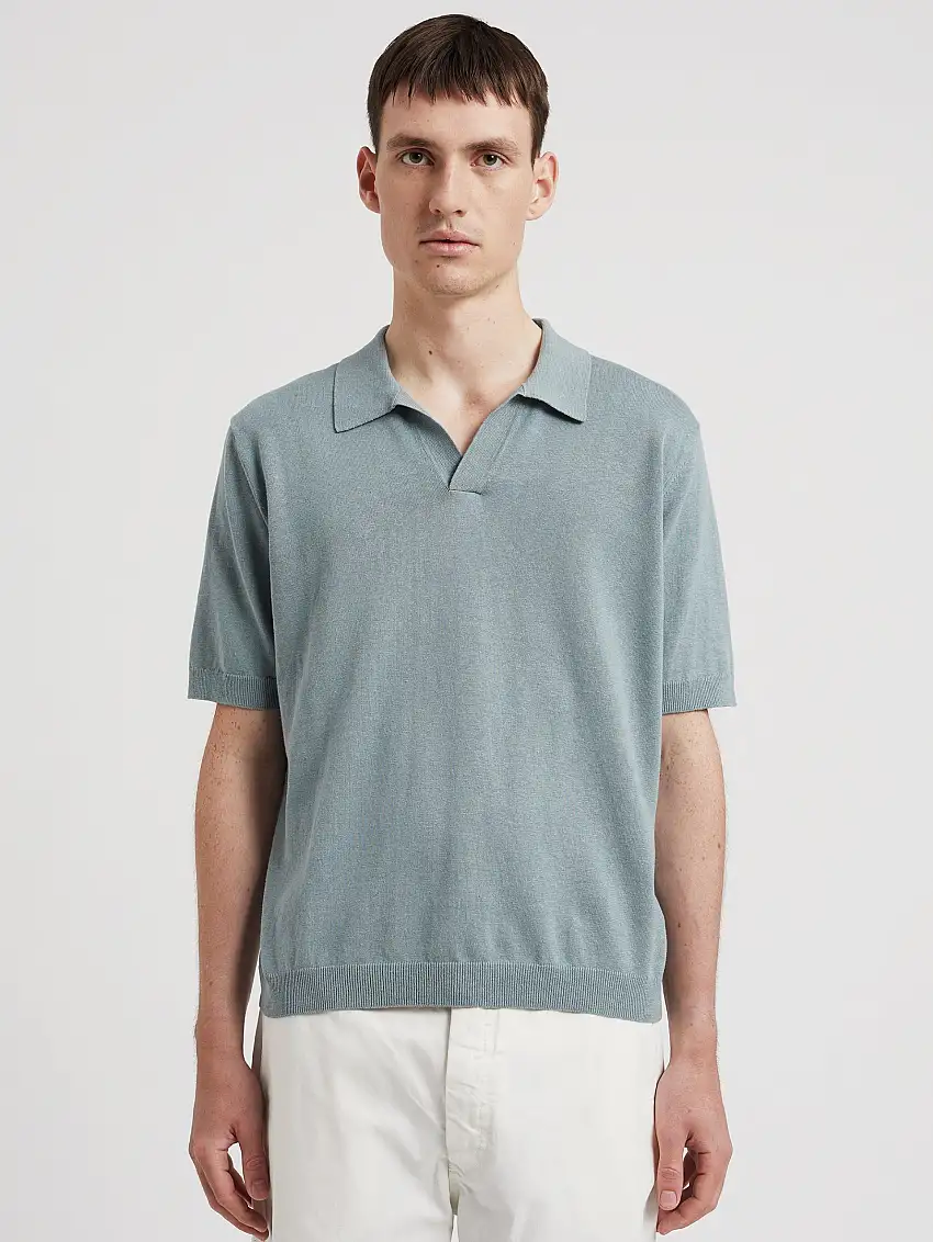 Polo in Lino e Cotone Blu
