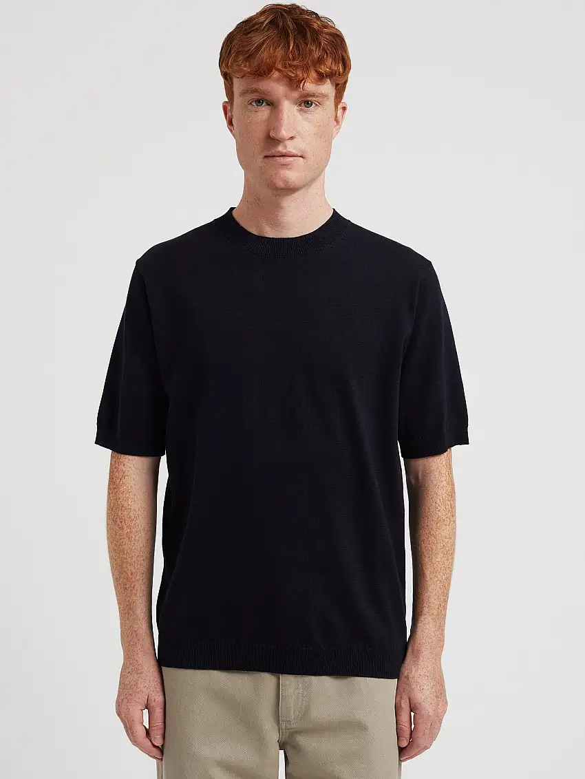 Maglia Girocollo in Lino e Cotone Blu