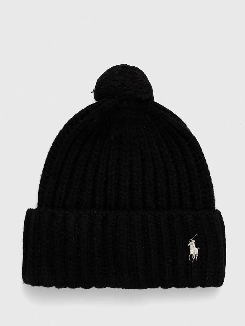 Cappello con Pompon e Ricamo Pony Nero