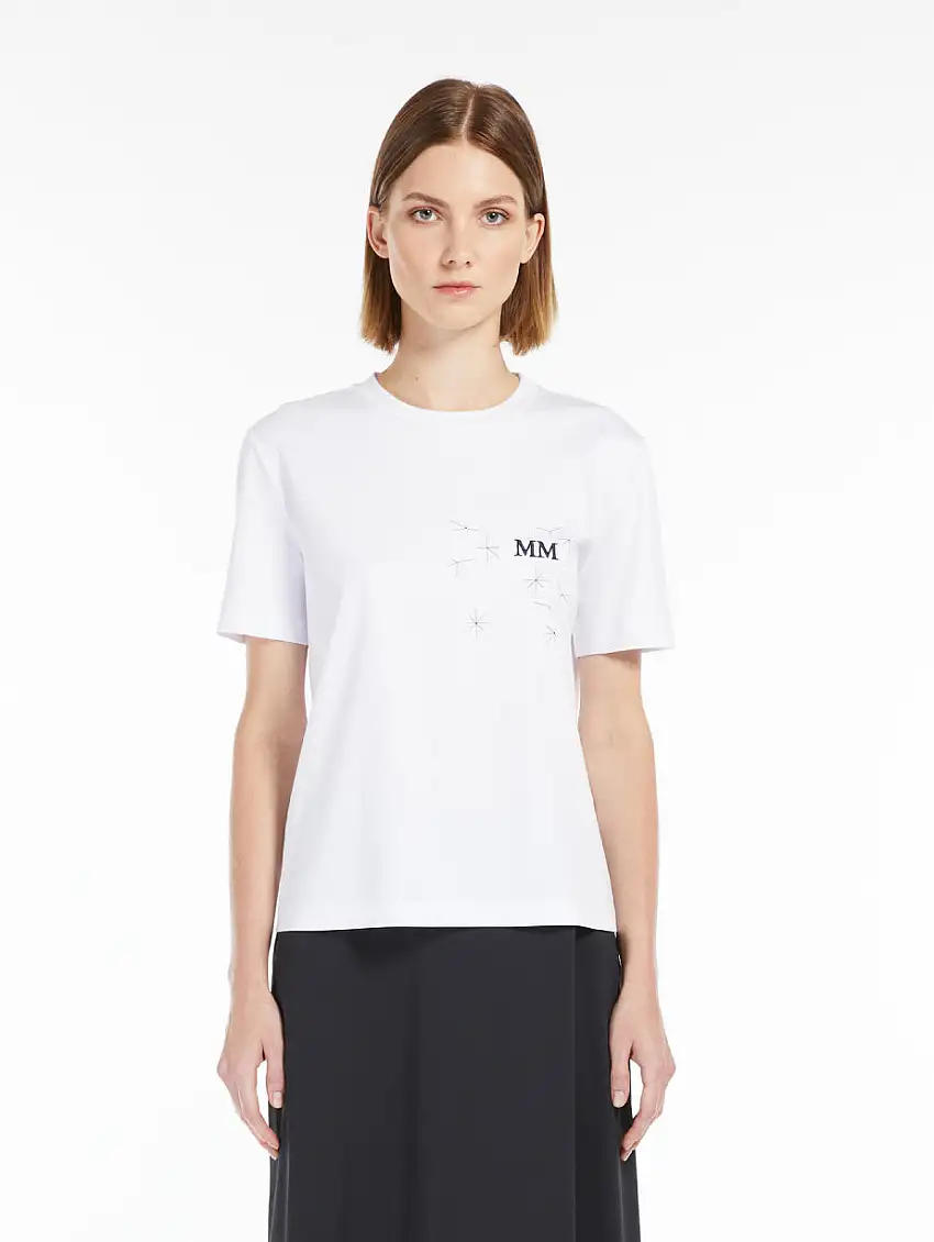 T-shirt con Ricamo sul Petto Opunzia Bianco