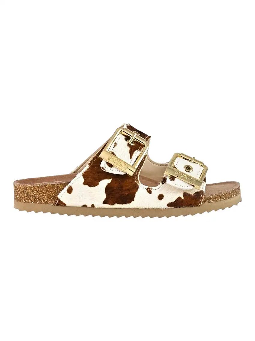 COLORS OF CALIFORNIA Women's sandal pony hair two buckle sandal HC.BIO502 COW COW