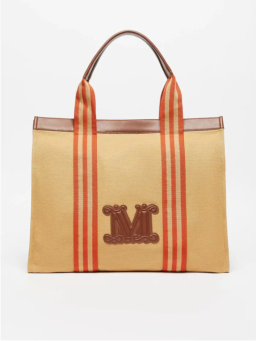 Shopping Bag con Dettagli a Righe Palau Cammello/Cioccolato