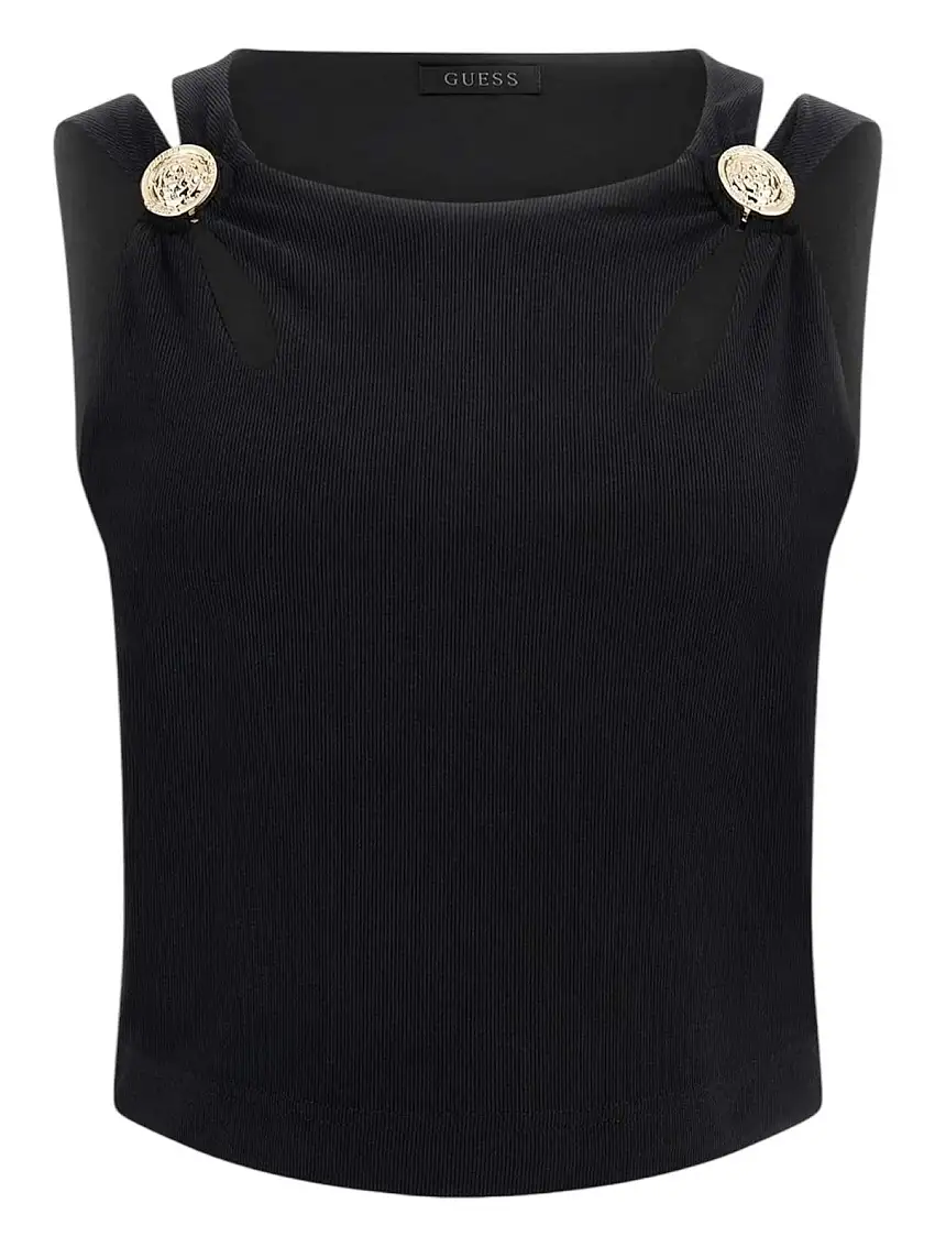 GUESS Women's Top ZAMA CUT OUT DETAILS CROP TOP W5RP13 KAQL2 JBLK Black