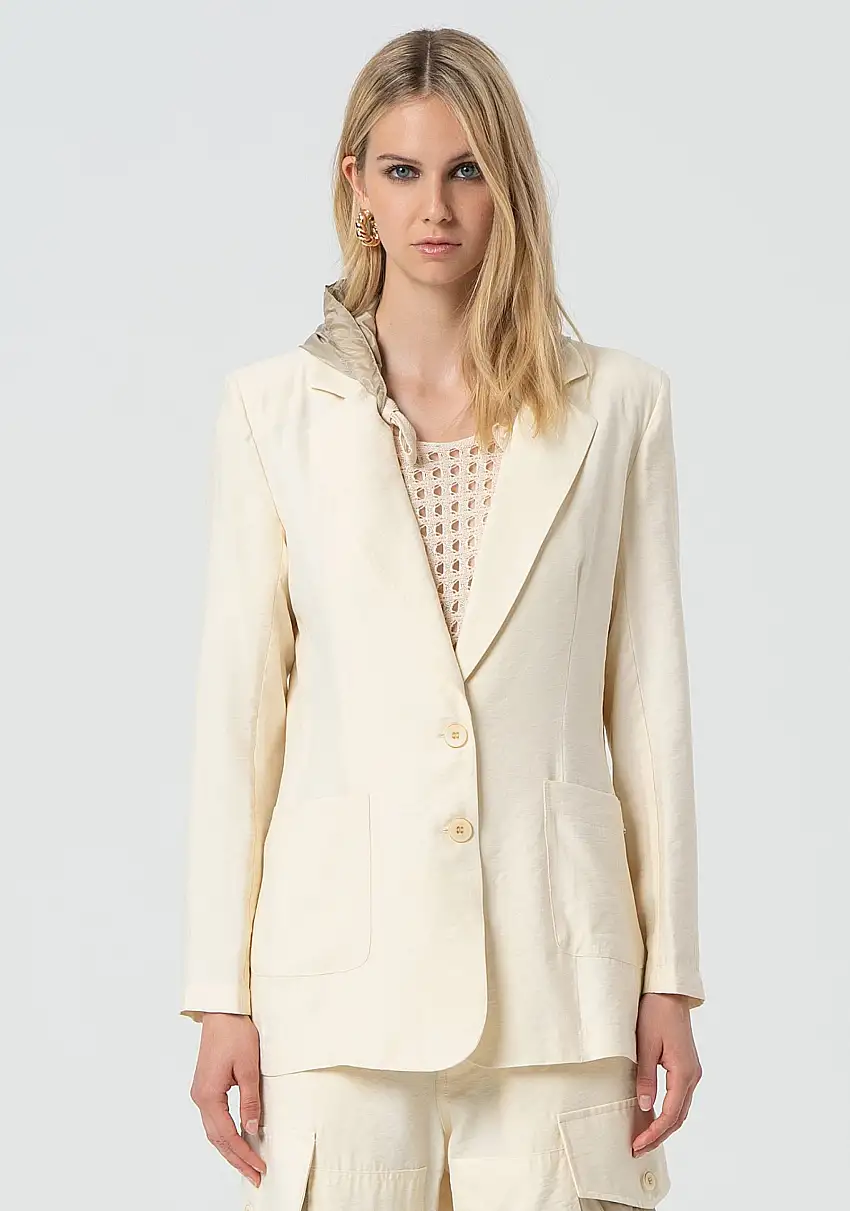 LONG HOODED BLAZER BUTTER