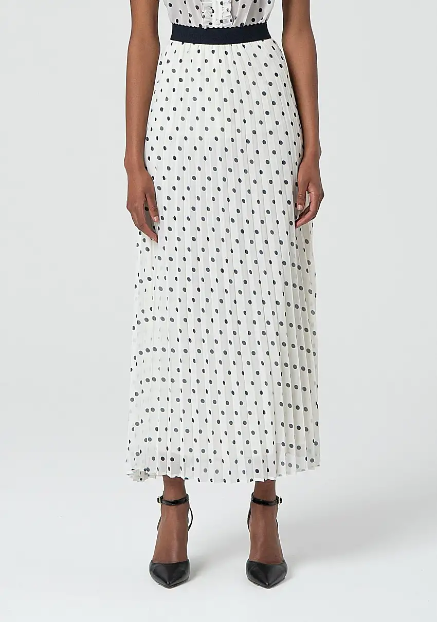 MAXI PRINTED PLISSE' SKIRT CREAMBLU