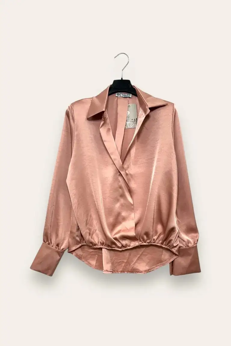 Camicia in raso a portafoglio con elastico al fondo