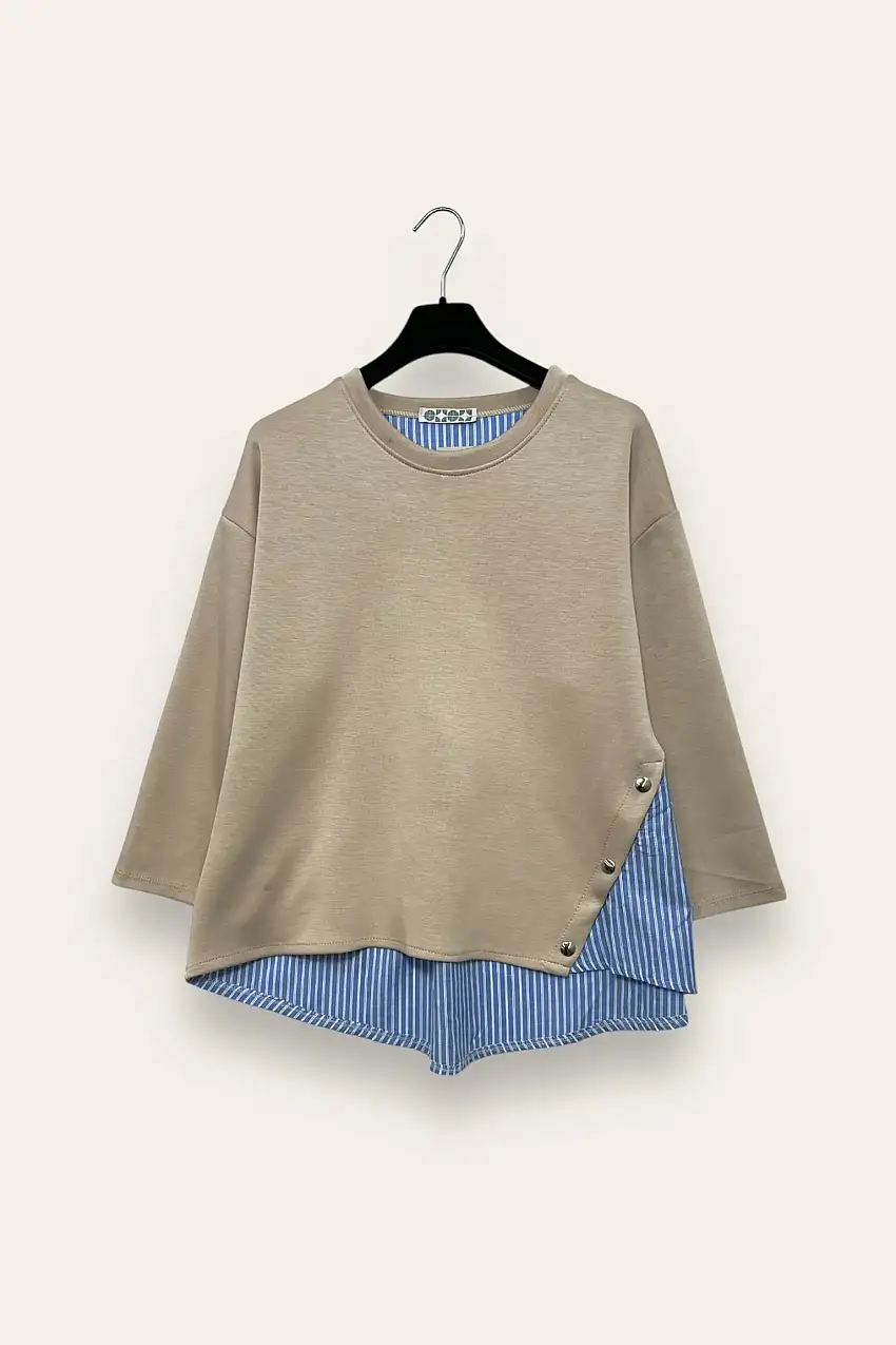 Blusa in scuba con inserti di camicia a righe