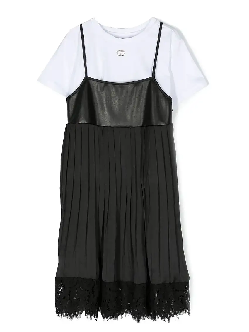 ABITO BIMATERIALE IN TESSUTO SPALMATO E RASO