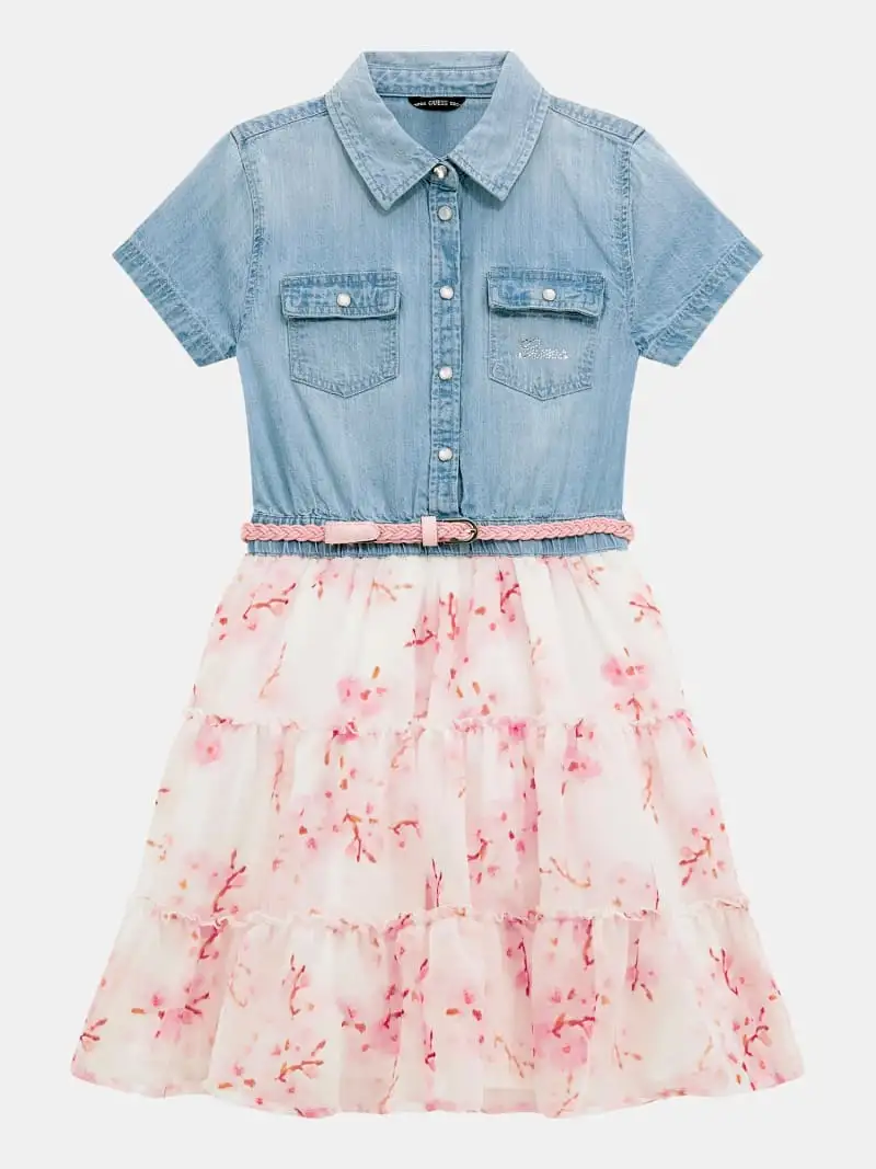 MIXED FABRIC SS DRESS W/BELT