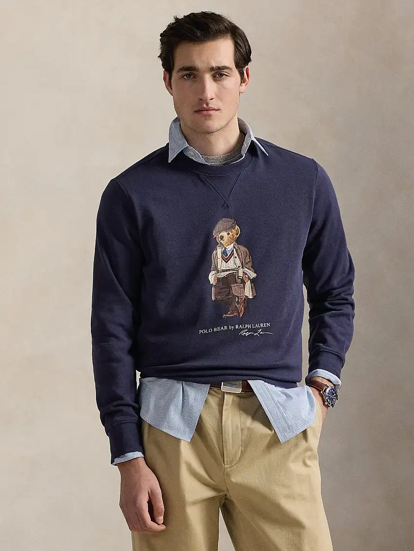 Felpa con Polo Bear Stampato Blu