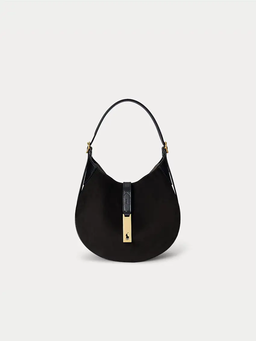 Borsa a Spalla in Vitello Scamosciato Polo ID Nero