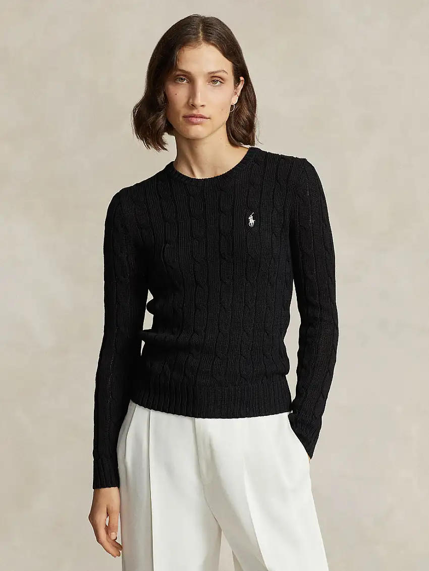 Maglia a Trecce in Cotone Nero