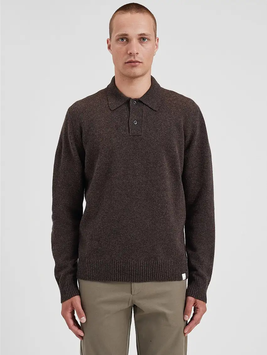 Polo in Maglia di Lana Merinos Marrone