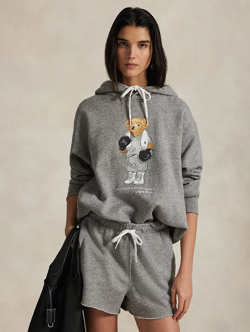 Felpa con Cappuccio con Stampa Polo Bear Grigio