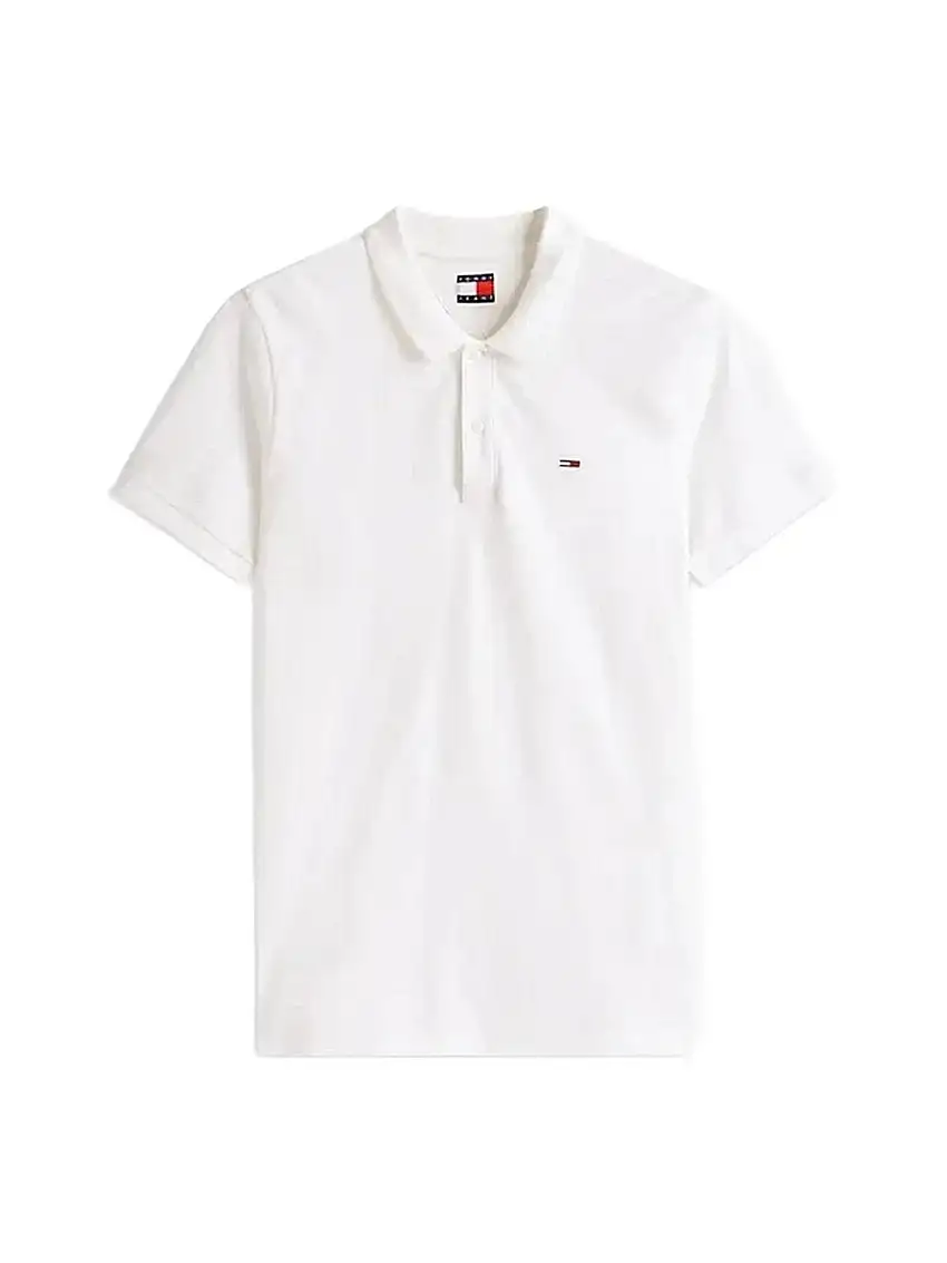 Tommy Hilfiger Men's Polo Shirt - Slim Fit Polo with Flag - White