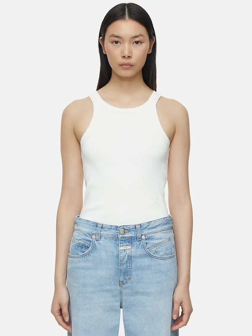 Top in Cotone Stretch a Coste Avorio