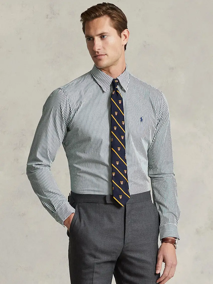 Camicia Sportiva Elasticizzata a Righe Verde/Bianco