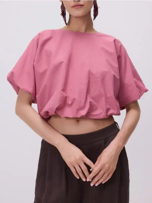 Blusa corta a palloncino Colore rosa pastello