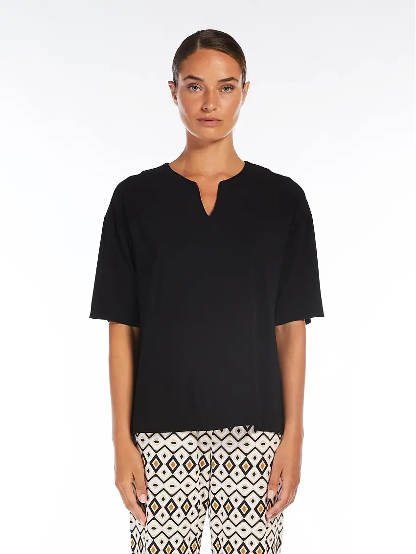 T-shirt in Jersey di Viscosa a V Rigel Nero