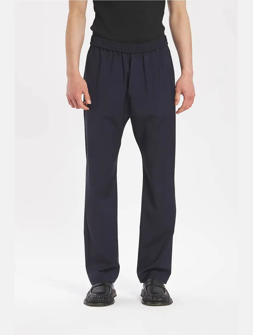 Pantaloni in Fresco Lana con Coulisse Blu