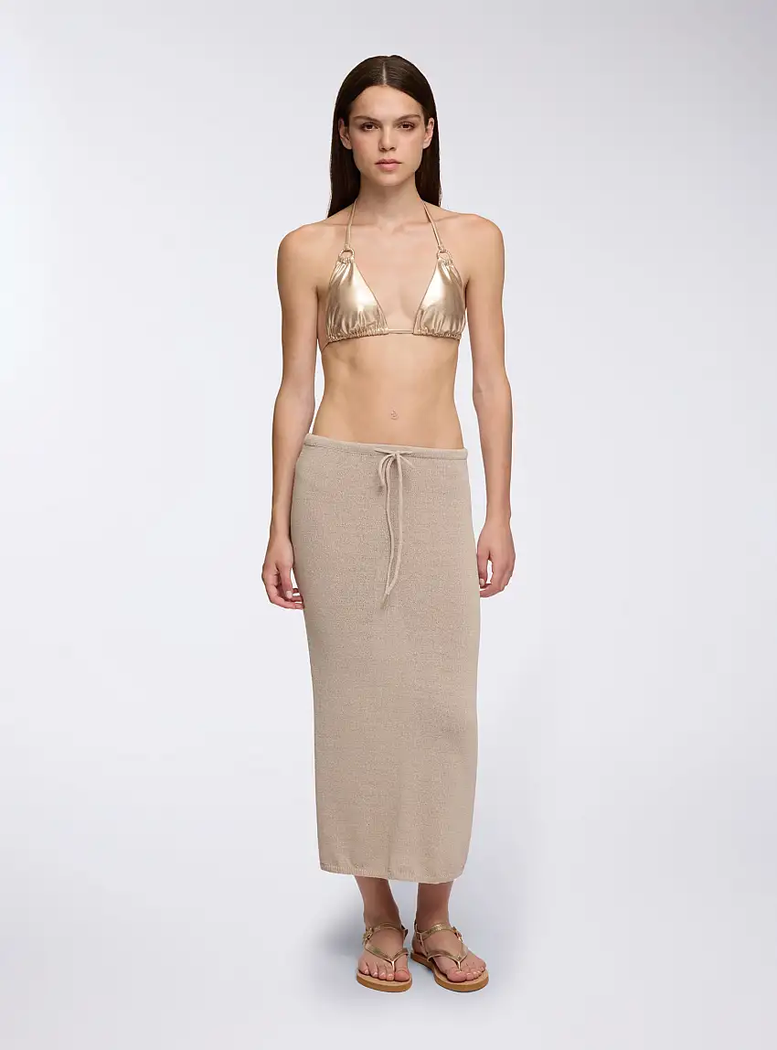 Gonna midi in maglia con coulisse Sabbia