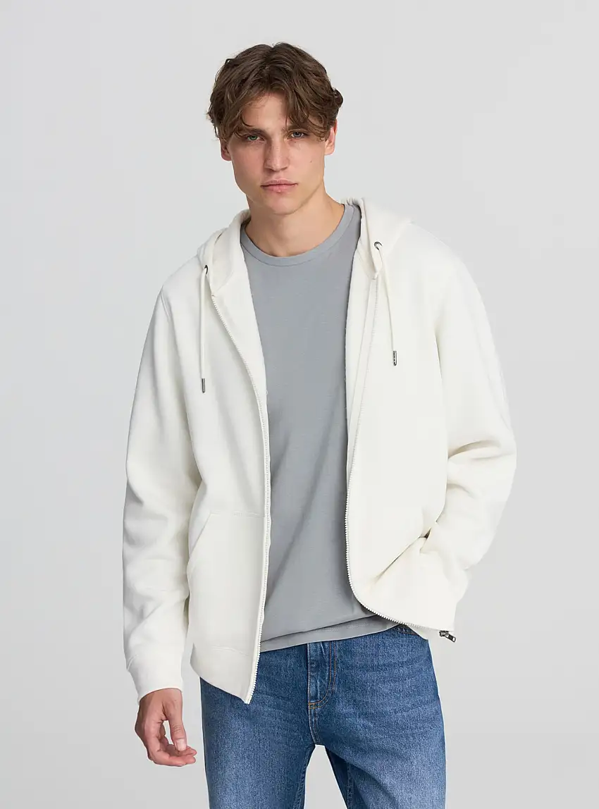 Felpa pesante con cappuccio e zip Bianco lana