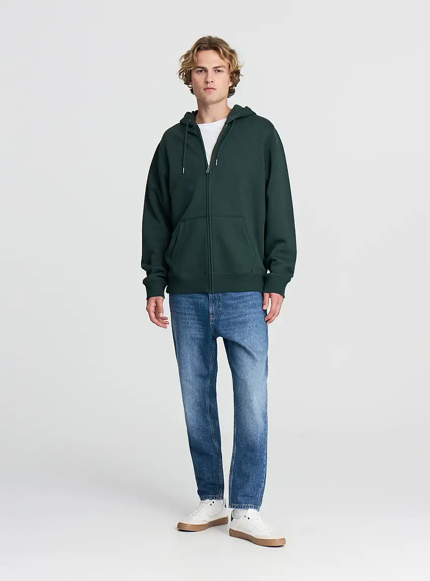 Felpa pesante con cappuccio e zip Verde bottiglia