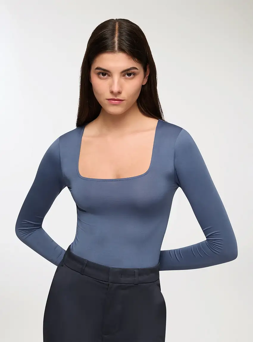 Body con scollo quadrato Blu polvere