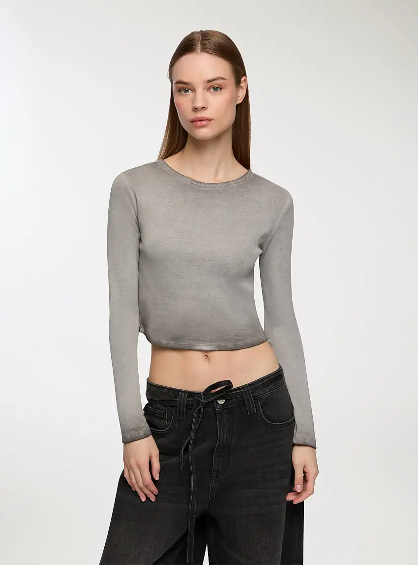 T-shirt crop sfumata Grigio scuro