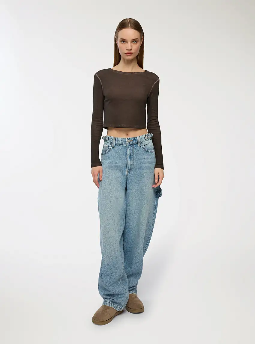 T-shirt crop sfumata Marrone scuro