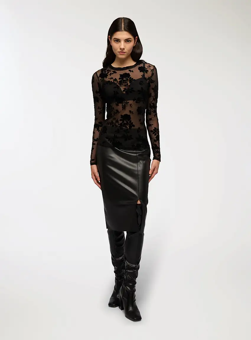 T-shirt stampa floreale tulle Var nero