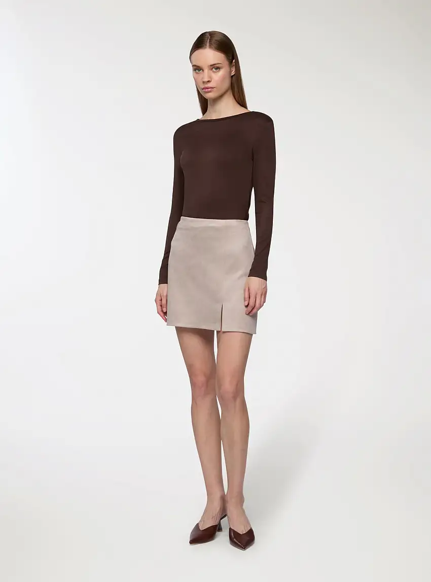 T-shirt basic maniche lunghe Marrone scuro