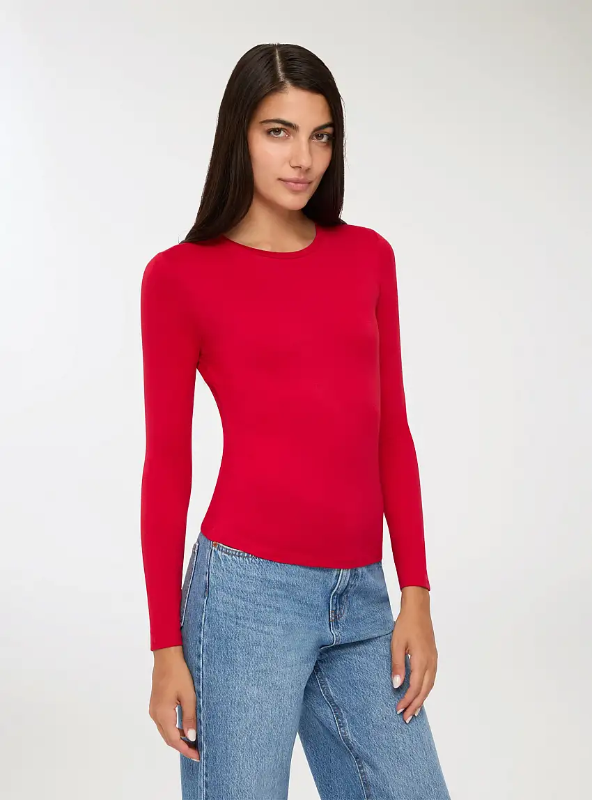 T-shirt basic maniche lunghe Rosso