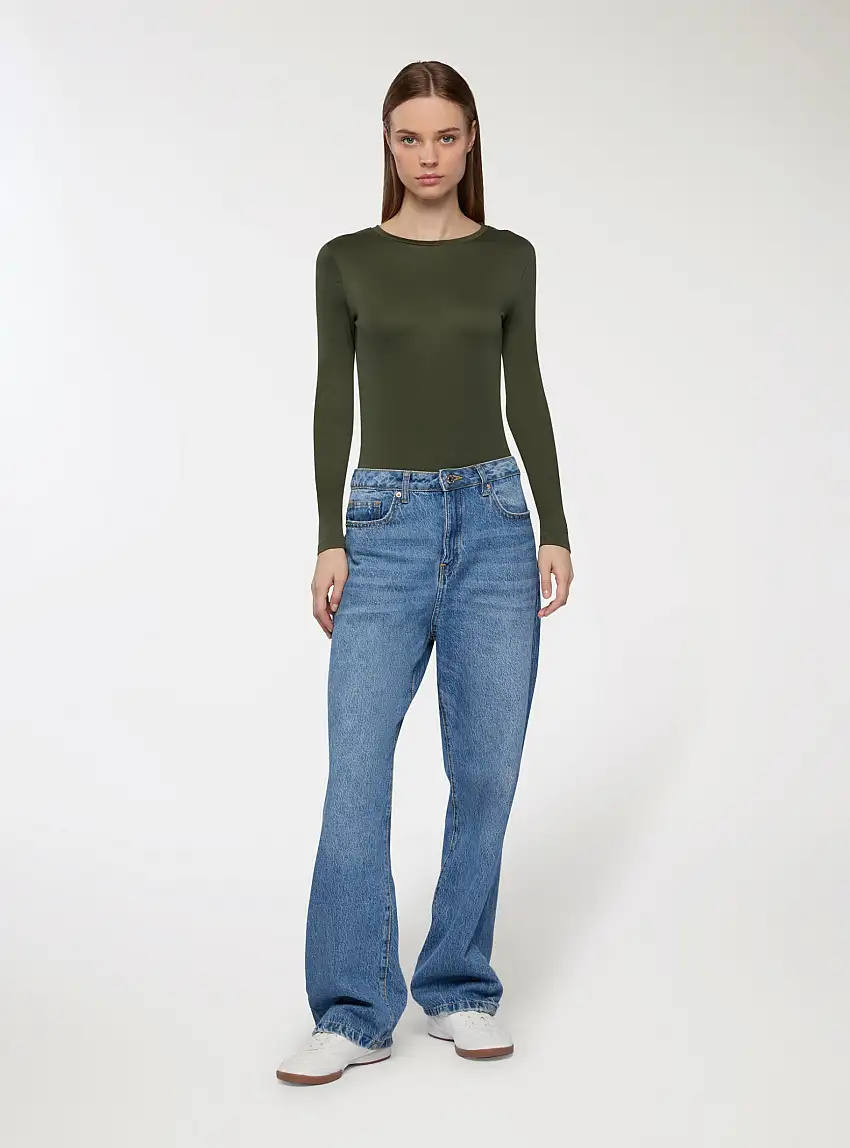 T-shirt basic maniche lunghe Verde militare scuro