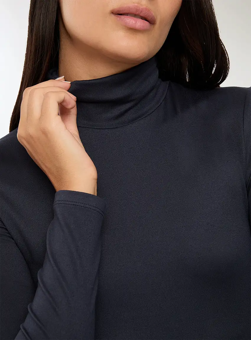 T-shirt basic maniche lunghe a lupetto Blu scuro