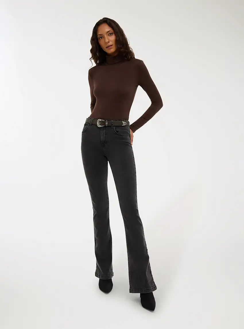 T-shirt basic maniche lunghe a lupetto Marrone scuro