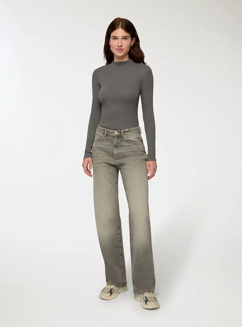 T-shirt maniche lunghe lupetto a costine Grigio scuro