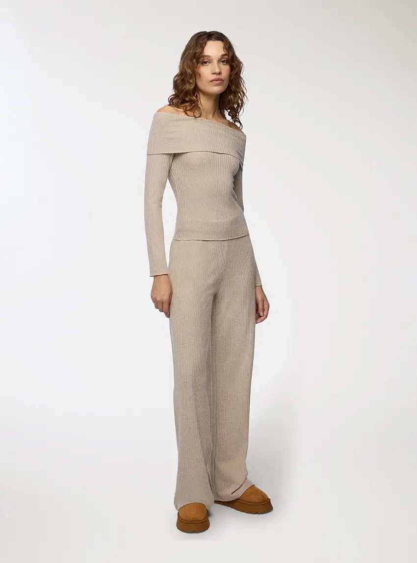 Maglia con spalle scoperte Tortora melange