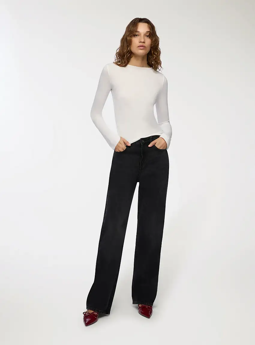 T-shirt con scollo a barca Bianco lana