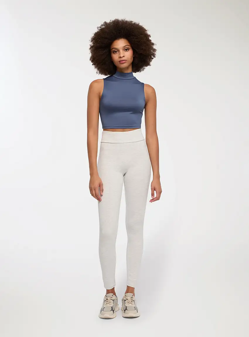 Leggings lunghi vita alta Avorio melange