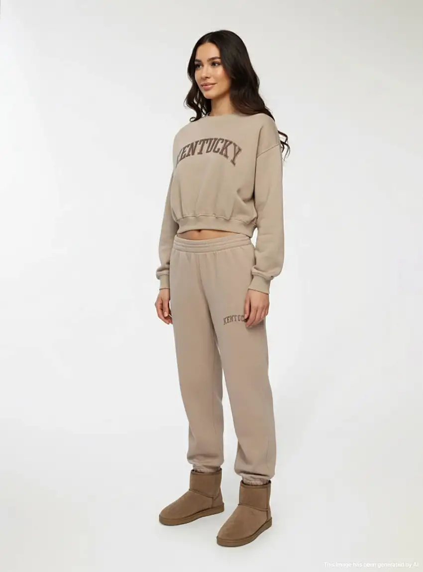 Pantaloni tuta con scritta ricamata Tortora