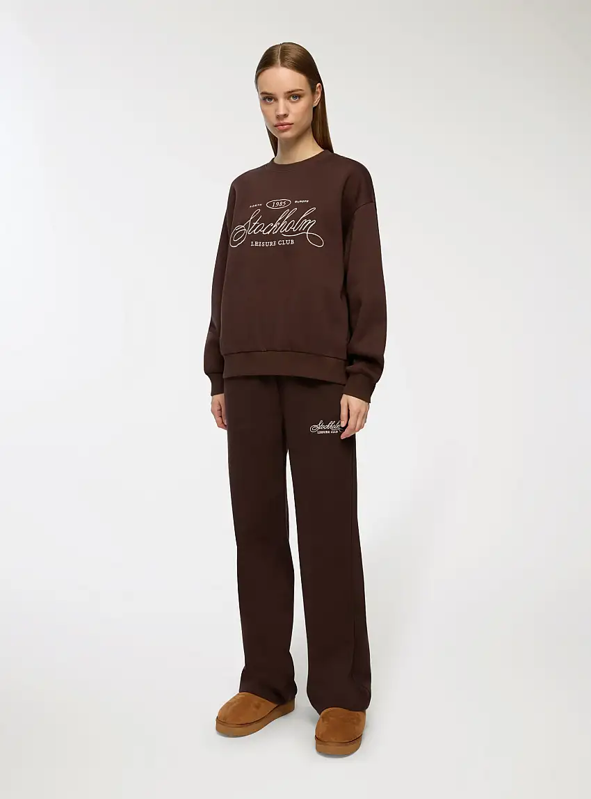 Pantaloni tuta wide leg vita alta Marrone scuro